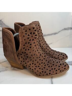 Musse & Cloud Women's Brown Leather Athena Boots Sz 11 Boho Festival Laser-Cut